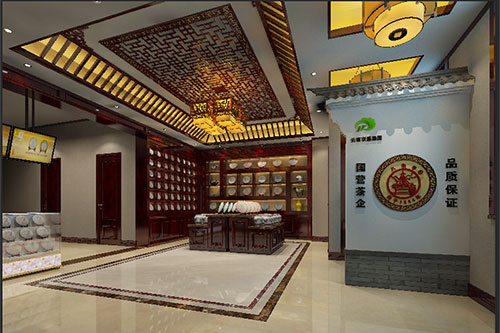 清涧古朴典雅的中式茶叶店大堂设计效果图